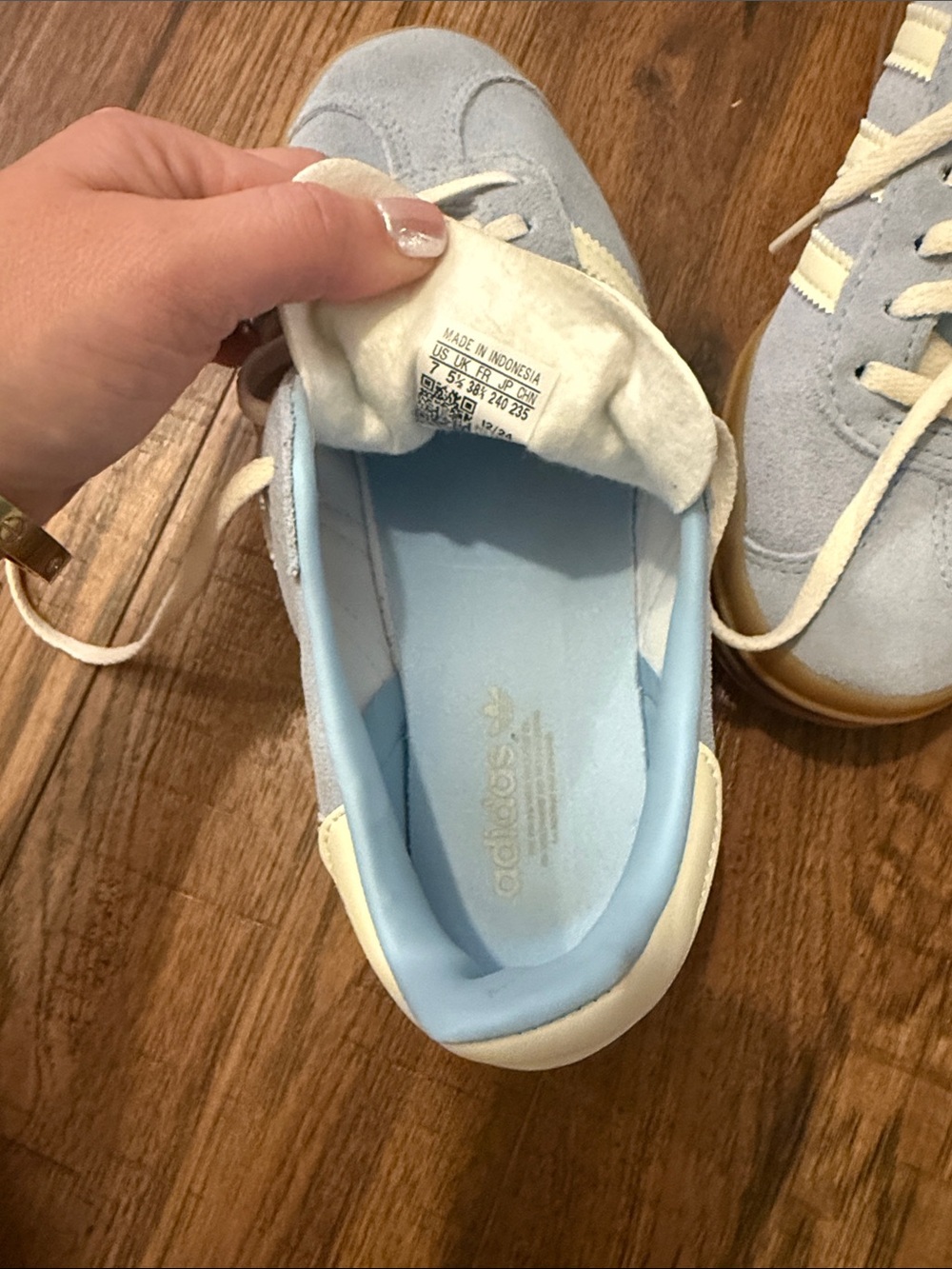 adidas Gazelle Suede Sneakers in Light Blue & Cream with Gum Sole - Picture 4 of 4